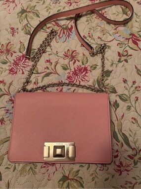 Furla Pink Leather Crossbody Bag with silver Chain